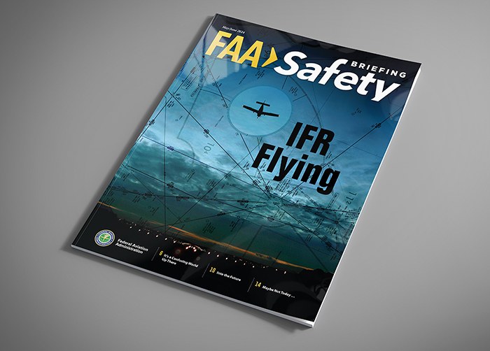 Cover with a plane flying in a storm with a graphic overlay of IFR graphics.