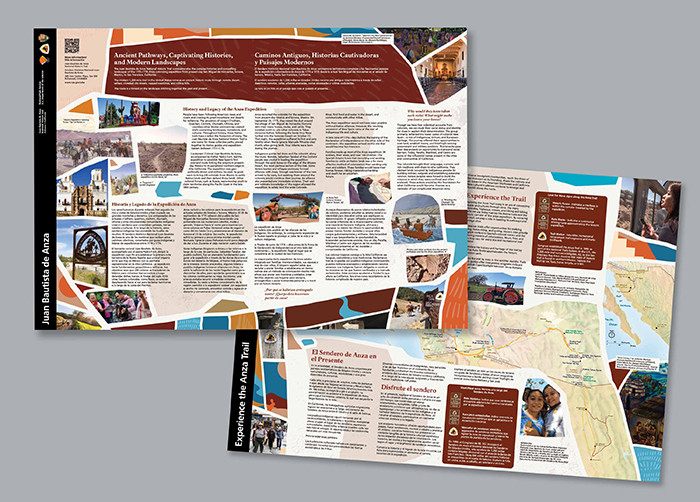 Unigrid brochure and two banners with with a loose mosaic pattern.