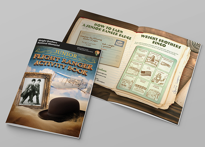 Cover and spread of the Wright Brothers Junior Rangers Book.